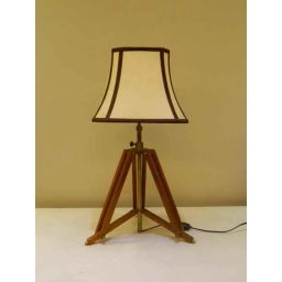 Tucasa Mango Wood Brown Tripod Table Lamp with Polycotton Off White Shade, P-18-image-46