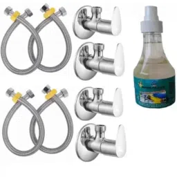 Senkiddpro Fusion 4 Pcs Stainless Steel Chrome Finish Wall Mounted Angle Cock with 4 Connection Pipe &a; Shiner Combo-6