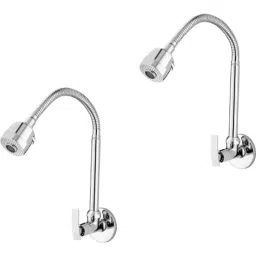 Oleanna Desire Brass Chrome Finish Silver Wall Mounted Spray Spout Flexible Sink Cock with Flange (Pack of 2)-picture-46