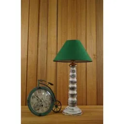 Tucasa Mango Wood Old White Table Lamp with 10 inch Polycotton Green Pyramid Shade, WL-165-image-93