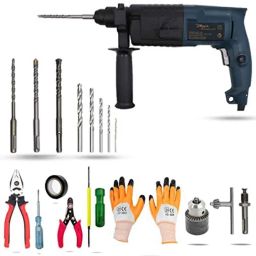 Hillgrove 750W Forward &a; Reverse Rotation Hammer Impact Drill Machine with 5 Pcs Hand Tool, 3 Pcs SDS Plus Bit, Drill Chuck, 5 Pcs HSS Drill Bit, SDS Plus Adapter &a; Gloves, HGCM874-25