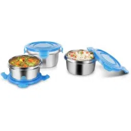 Classic Essentials 3 Pcs 300ml Stainless Steel &a; Plastic Blue Clip Containers Lunch Box Set-picture-27