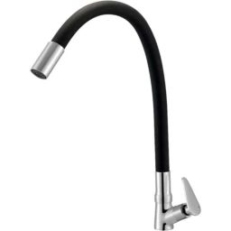 IRIS Slim Brass Chrome Finish Black Flexible Swan Neck Basin Tap-48