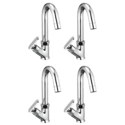 Drizzle Solo 1/2 inch Brass Chrome Finish Quarter Turn Swan Neck Wash Basin Pillar Cock with Foam Flow &a; 360 deg Moveable Spout (Pack of 4)-picture-10