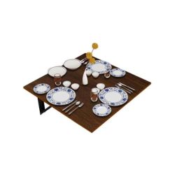 Kawachi Wood Brown Fold Down 3 Seater Wall Mounted Folding Breakfast Dining Table, KAW_KW42-BROWN-27
