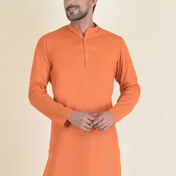 DEYANN Men Orange Cotton Silk Striped Kurta-picture-31