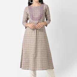 Span Checked Thread Work Cotton A-Line Kurta-picture-37