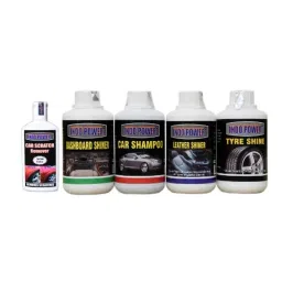 Indopower Ff727 250ml Dashboard Shiner Spray, 250ml Car Wash Shampoo, 250ml Tyre Shiner Spray, 250ml Leather Shiner Spray &a; 100g Scratch Remover Kit, AHh729-10