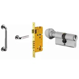 Dorset Grus Stainless Steel Silver Chrome Finish Door Handle Lock Set for Left Hand Side, MD GRU 07 SC (L) (Pack of 4)-image-86