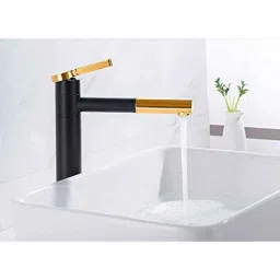 Aquieen Luxury Series Brass Black Gold Twist Extended Body Hot &a; Cold Basin Mixer Tap-image-19