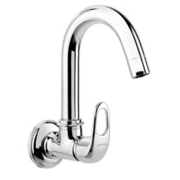Cera Carbon Brass Chrome Finish Wall Mounted Sink Cock with 150mm Long Swivel Spout &a; Wall Flange, F1002251-picture-0