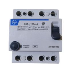 L&a;T 63A 100mA Four Pole RCCB, BC406310-40