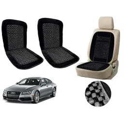 Auto Pearl PU, Velvet &a; Wooden Beads Black Rectangular Seat Cushion for Audi S7 (Pack of 2 )-3