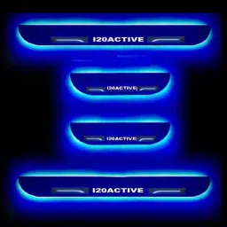 SureStrive 4 Pcs Acrylic Black Car Door Footstep Sill Scuff Plate Set with Blue LED for Hyundai I-20 Active All Model-image-24
