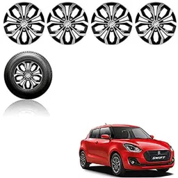 Auto Pearl 4 Pcs 14 inch ABS Silver &a; Black Press Fitting Wheel Cover Set for Maruti Suzuki Swift Dzire Type-1-picture-13