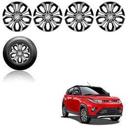Auto Pearl 4 Pcs 14 inch Black ABS Press Type Hubcap Wheel Cover Set with Retention Ring for Mahindra KUV100nxt-image-8