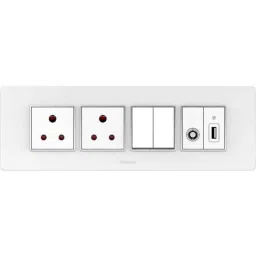 Goldmedal 2 Pcs Air Aura 1M Switch, 2 Pcs 2M Socket, TV Socket, USB Charger &a; White Cover Plate Set, A78MC6-76