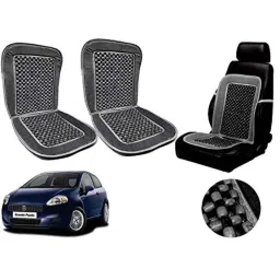Auto Pearl PU, Velvet &a; Wooden Beads Grey Rectangular Seat Cushion for Fiat Punto (Pack of 2 )-16