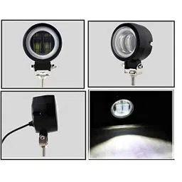 AOW 3 Inch Round White Single Fog Light with Blue Halo Angel Eye Ring For TVS Apache RTR 300FX (Metal Body) 20w-15