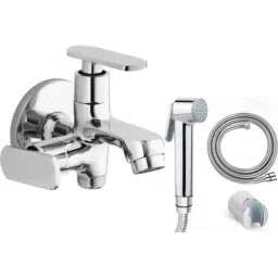 Neelkund Capsule Brass Silver Chrome Finish 2 Way Bib Tap with Twin Elbow Valve &a; Star Health Faucet-picture-47