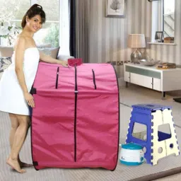 Kawachi 750W Pink Portable Steam Sauna Bath for Health &a; Beauty Spa at Home with Folding Stool, KC08-40