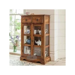 Angel Furniture Solid Sheesham Wood Glossy Finish Brown Tallboy Kitchen Crockery Cabinet, AF-173H-image-16