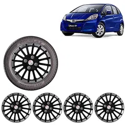 Auto Pearl 4 Pcs 14 inch ABS Black &a; Silver Wheel Cover Set for Honda Jazz-13