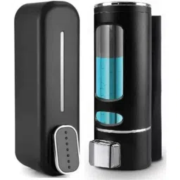 Fastgear 2 Pcs 380ml Plastic Black Cubical &a; Cylindrical Soap Dispenser Set-15