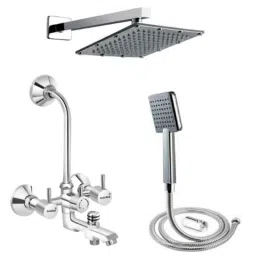 Gold Bell Flora Brass Silver Chrome Finish 3 in 1 Wall Mixer Set with 6x6 inch Overhead Shower &a; 15 inch Arm, BR3IN1G101-image-71