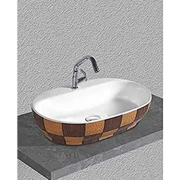 Uken Imported Luxury European Style Designing Bathroom Sink/Wash Basin/Table Top (Alis-852) Brown,White-image-41