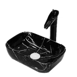 Riya 14x10x4.5 inch Ceramic Black Marble Countertop &a; Tabletop Art Wash Basin-picture-7