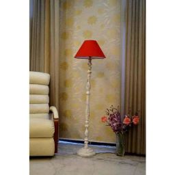 Tucasa Vintage White Mango Wood Floor Lamp with Red Conical Polycotton Shade, WF-26-image-63