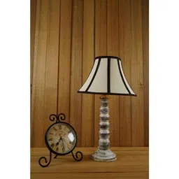 Tucasa Mango Wood Old White Table Lamp with 12 inch Polycotton Stripe Conical Shade, WL-187-image-77