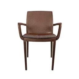 Diya Alpha Brown Solid Back Cushion Plastic Chair with Arm-12