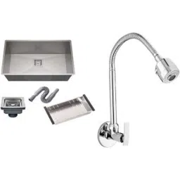 Spazio 24x18x10 inch Stainless Silver Kitchen Sink with Flexible Sink Cock Tap, Waste Coupling &a; Drain Basket-picture-29