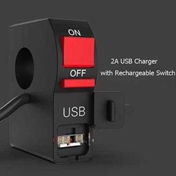 AOW 12V 7/8��� Motorcycle Handlebar Switch with ON/Off Button and USB Charging Port (2 Amp) T-23Universal for All Indian Bikes-1