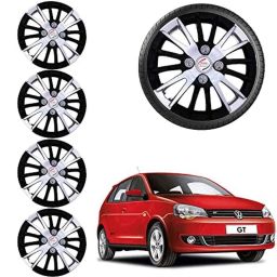 Auto Pearl 4 Pcs 15 inch ABS Black &a; Grey Car Hubcap Wheel Cover with Retention Ring Set for Polo VivoGT-26