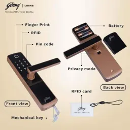Godrej Rose Gold Catus Touch Plus Digital Smart Door Lock with 3 Pcs Deadbolt, 4 in One Model, Operated by Fingerprint, Pin, Mechanical Key &a; RFID Card, 4215 image 4