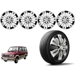 Auto Pearl 4 Pcs 14 inch Polypropylene Silver &a; Black Press Type Car Wheel Cover Set with Retention Ring for Toyota Qualis, 14WC_Dzire2017_DC_Qualis-picture-37