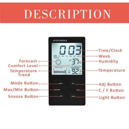 Aptechdeals CX-501 Black &a; White Digital Hygrometer Thermometer Humidity Meter with Clock LCD Display , AP-IS11A087 image 5
