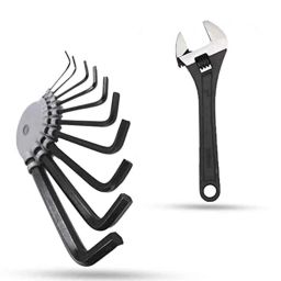 Hillgrove 10 Pcs Hex Allen Key &a; 8 inch Adjustable Wrench Spanner Set, HGCM997-12