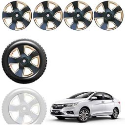 Auto Pearl 4 Pcs 15 inch Black &a; Golden ABS Press Type Hubcap Wheel Cover Set with Retention Ring for Honda Idtec-image-9