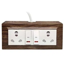 Palfrey 16A 2 Socket Wooden Texture Polycarbonate Extension Board with 2 LED Indicator Switch &a; 3m Wire, WD 16163 IND image 2