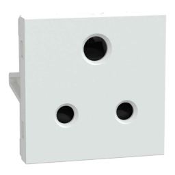 Schneider Electric Unica Pure 6A 3 Pin 2 Module Polar White Outlet Socket with Shutter, UNS6SK3P2MNS_WE-23