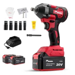 ENON 410Nm Brushless Cordless Impact Wrench with 2 Pcs 20V 3.0Ah Li-Ion Battery &a; Charger, XE-BL2032-4
