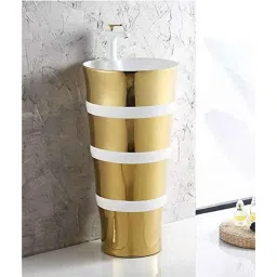 InArt 16x16x32 inch Ceramic Gold &a; White Bathroom Table Top Wash Basin, INA-682-image-46