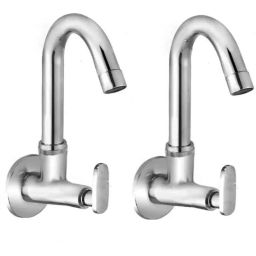 Oleanna Metro Brass Chrome Finish Silver Wall Mounted Sink Tap Faucet (Pack of 2)-image-29