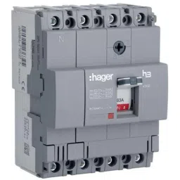 Hager 63A 4 Pole h3 Thermal Magnetic Release MCCB, HDA064Z, Breaking Capacity: 18 kA-0
