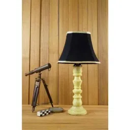 Tucasa Mango Wood Vintage Yellow Table Lamp with 10 inch Polycotton Black Square Shade, WL-273-3