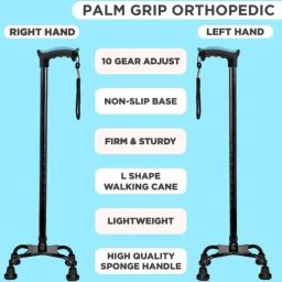 MCP 76-99cm Aluminium L-Shape Adjustable Walking Stick with Black Quadripod Base image 2